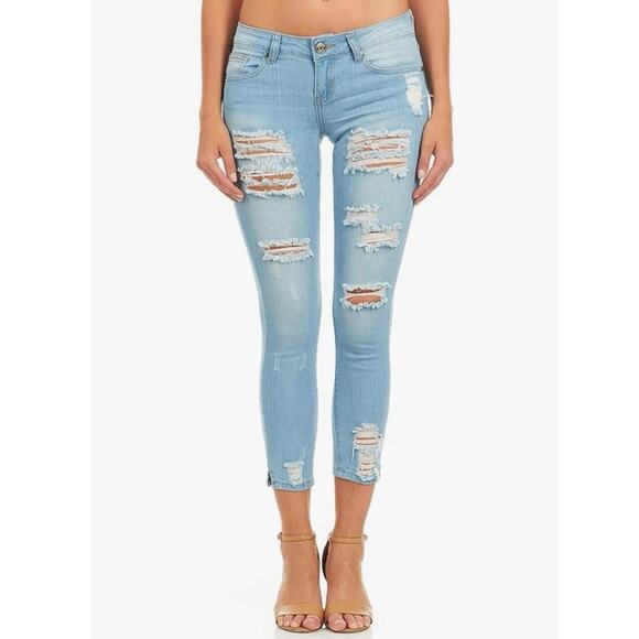 Cover Girl Light Wash Distressed Skinny Jeans Women’s Size 9/10 Ripped Denim - Picture 4 of 7